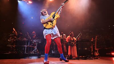Harry Styles performs onstage at Harry Styles "Harryween" Fancy Dress Party at Madison Square Garden on October 30, 2021, in New York City.