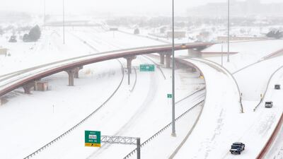 LUBBOCK, TEXAS - DECEMBER 27: Snow blankets Marsha Sharp Freeway on U.S. Highway 82 on December 27, 2015 in Lubbock, Texas. Coming on the heels of several strong tornadoes, some northern parts of Texas are experiencing blizzard conditions with wind gusts up to 50 mph and as much as 13 inches of snow forecast. (Photo by John Weast/Getty Images)