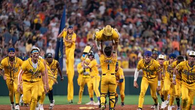 CLEMSON, SOUTH CAROLINA - APRIL 26: Savannah Bananas perform a routine during a game against the Party Animals at Memorial Stadium on April 26, 2025 in Clemson, South Carolina. A record-breaking crowd of 80,000 reportedly attended the game, the first of ten Savannah Bananas baseball games to be broadcast this summer by ESPN, and the first of three Banana Ball games to be played in football stadiums. (Photo by Sean Rayford/Getty Images)